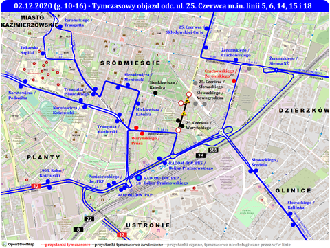 Objazd odc. ul. 25. Czerwca linii 5, 6, 14, 15 i 18