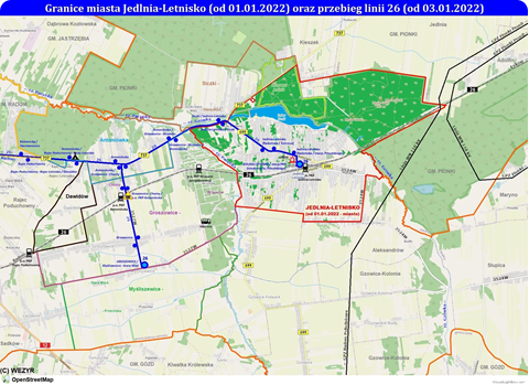 Miasto Jedlnia-Letnisko i nowy przebieg trasy linii 26