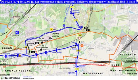 Objazd przejazdu kolejowo-drogowego w Trablicach