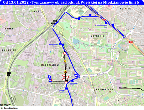 Objazd autobusów linii 6 na Młodzianowie