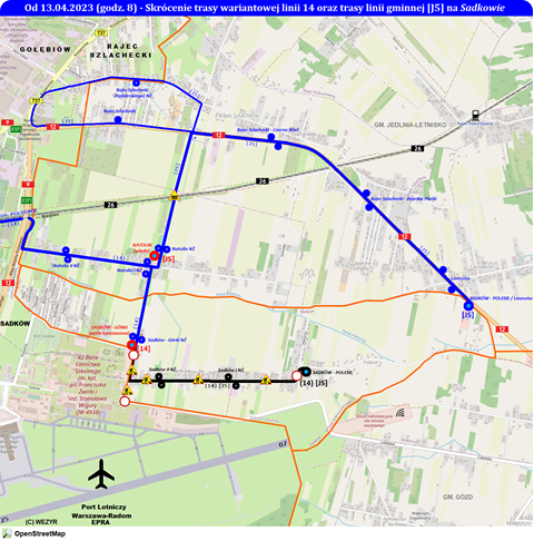 Skrócenie tras linii 14 i J5 w Sadkowie