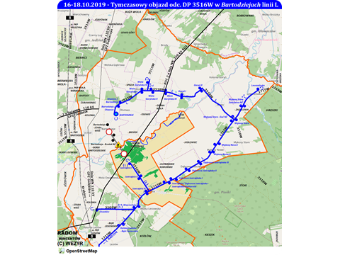 Tymczasowy objazd odc. DP 3516W w Bartodziejach