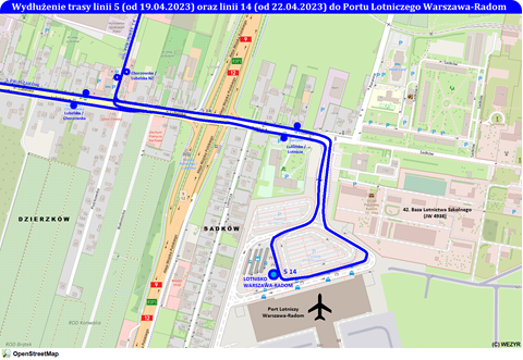 Wydłużenie tras linii 5 i 14 do portu lotniczego Warszawa-Radom