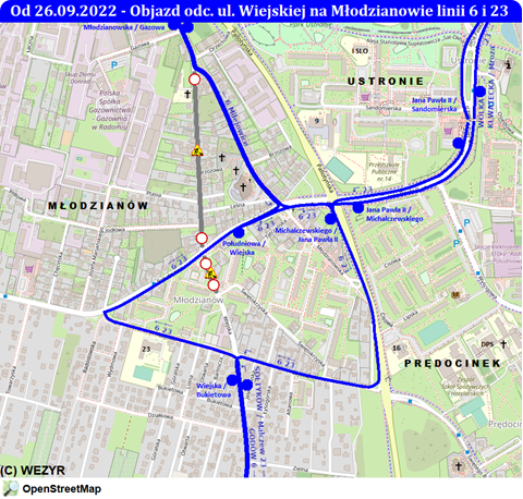 Objazd na Młodzianowie linii 6 i 23