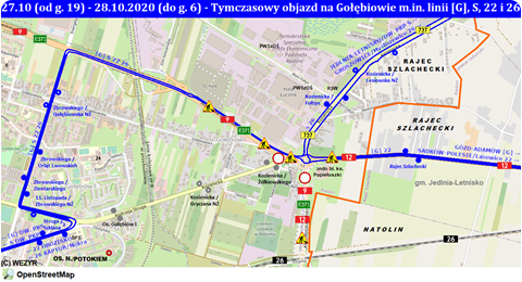 Kolejna zmiana objazdu na Gołębiowie linii [G], S, 22 i 26