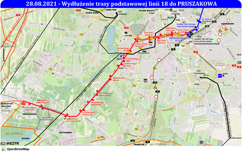 Wydłużenie podstawowej trasy libii 18 do PRUSZAKOWA