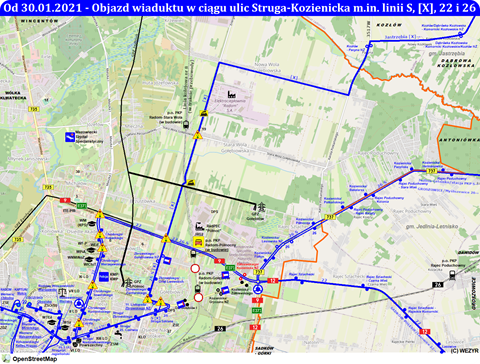 Objazd wiaduktu w ciągu ulic Struga-Kozienicka linii S, [X], 22 i 26