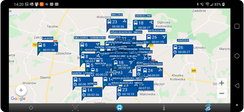 Widok na żywo lokalizacji autobusów